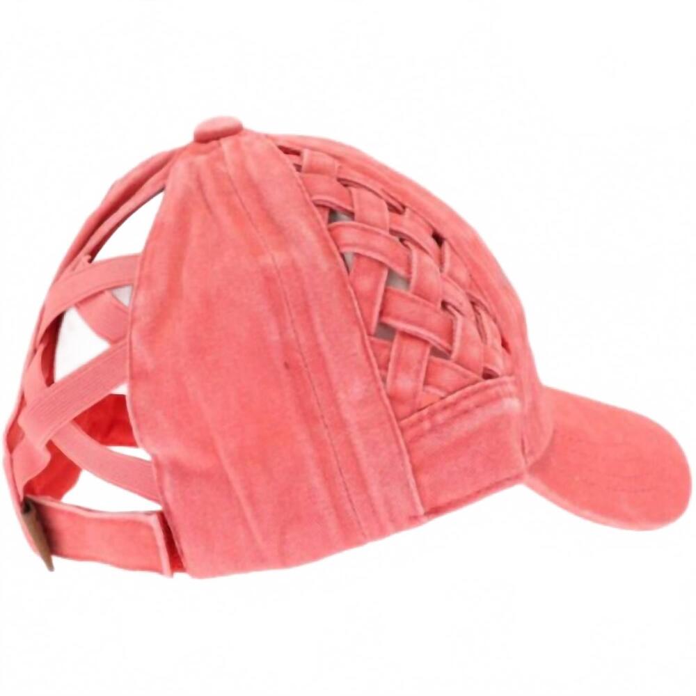 NEW CC BEANIES women's woven criss cross ponytail baseball cap in coral